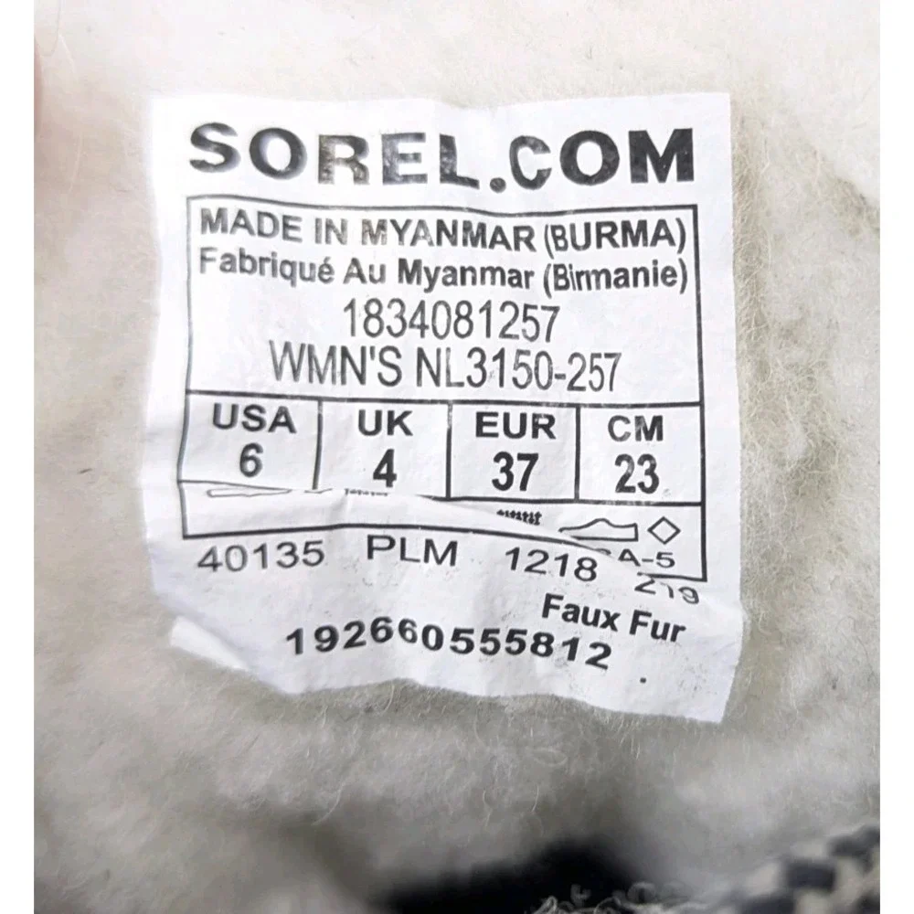 Sorel Boots Bootie Womans 6 Waterproof Faux Fur Lined Winter Gray Lace Up